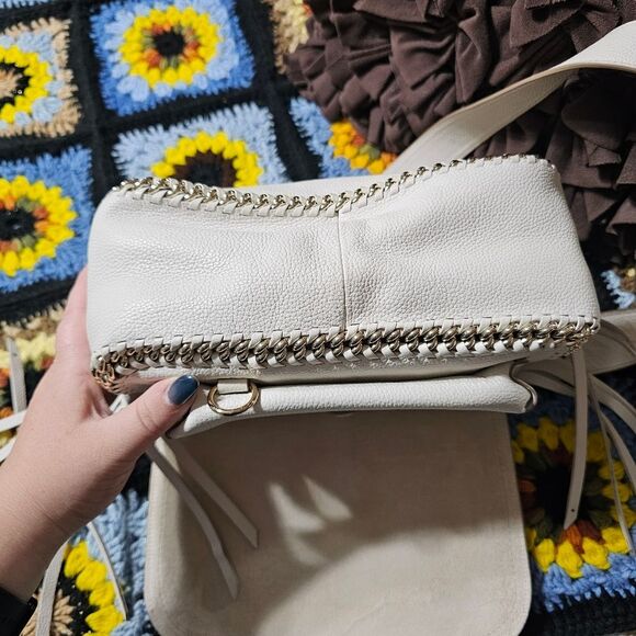 Coach Dakota Fringe Whipstitch Chain Saddle Bag in White Pebbled Leather Purse - Picture 6 of 9